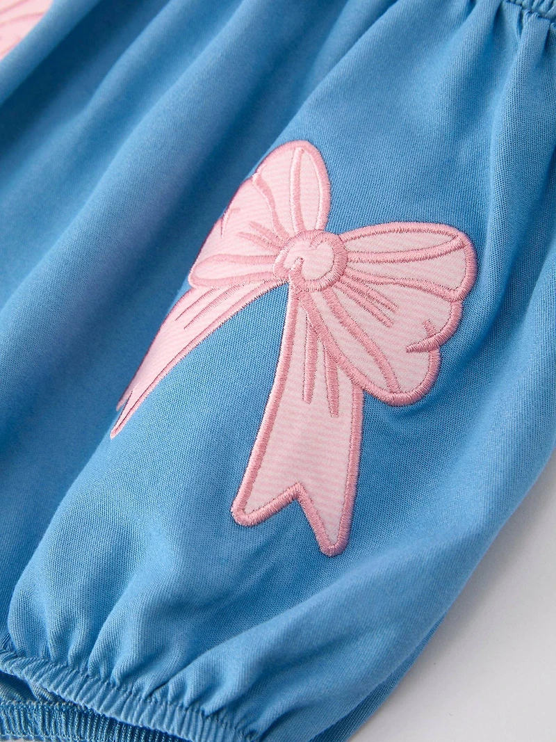 Bow Baby Romper Smocked Strap Bubble