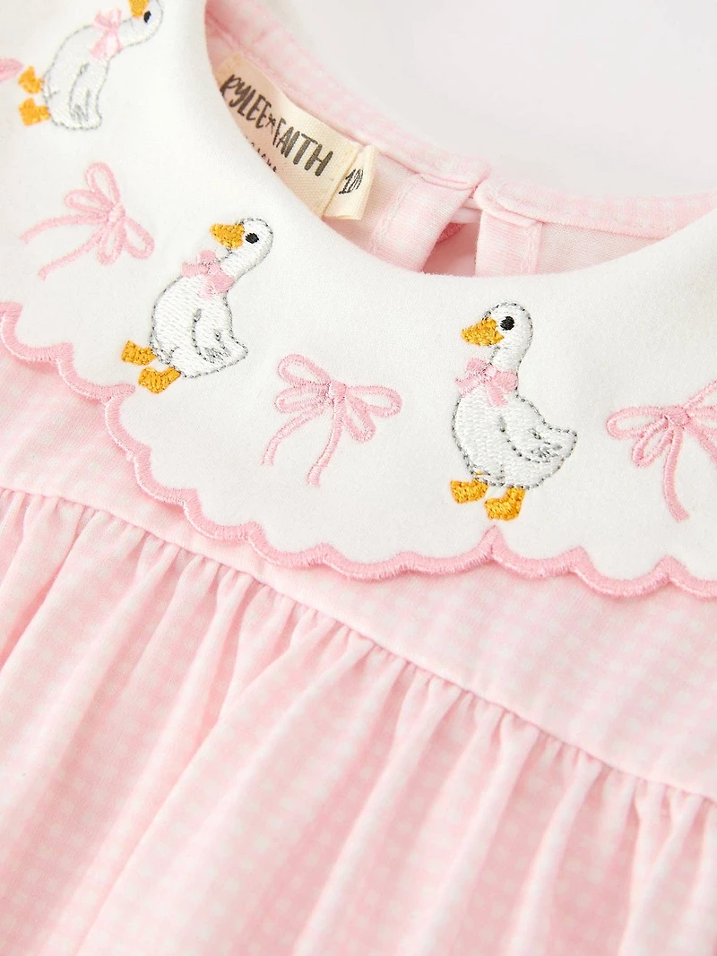 Pink Duck Embroidered Baby Girl Romper