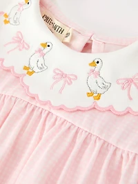 Pink Duck Embroidered Baby Girl Romper