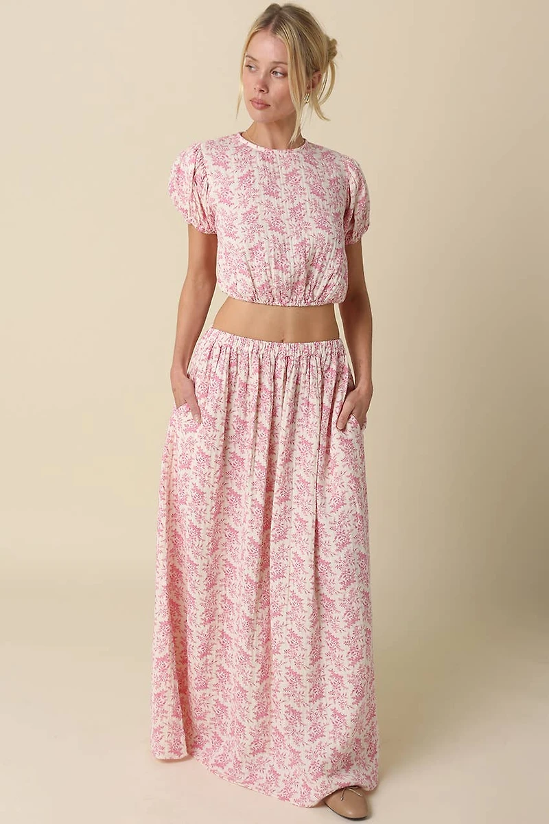 Pink Floral Maxi Skirt