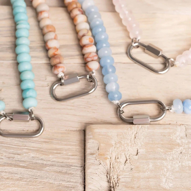 Stainless Steel Pink Chunky Glass Bead Necklace