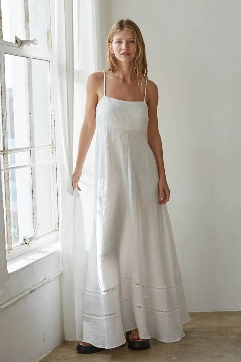 White Smocked Maxi Dress
