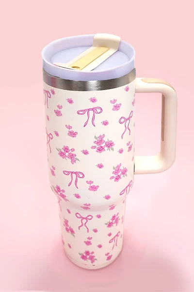Pink Floral Bow 40oz Tumbler