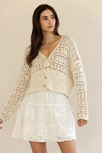 Beige Chic Crochet Cardigan