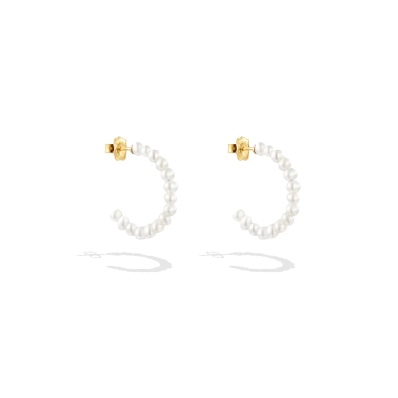 Pearl 18k Gold- Plated Hypoallergenic Small Hoop Earrings