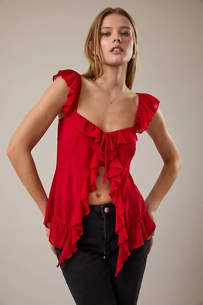 Red Ruffle Detail Top