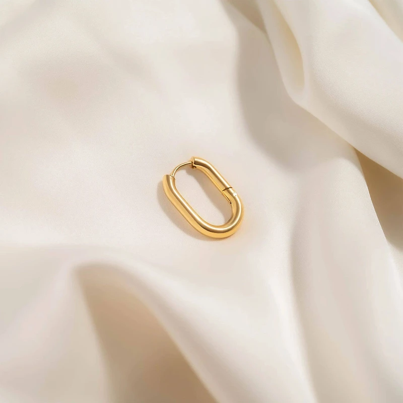 18K Gold Stainless Steel Oval Huggie Earrings