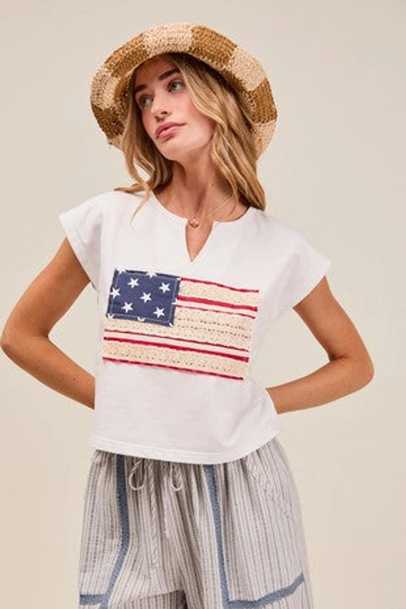 Lace Trimmed American Flag Top