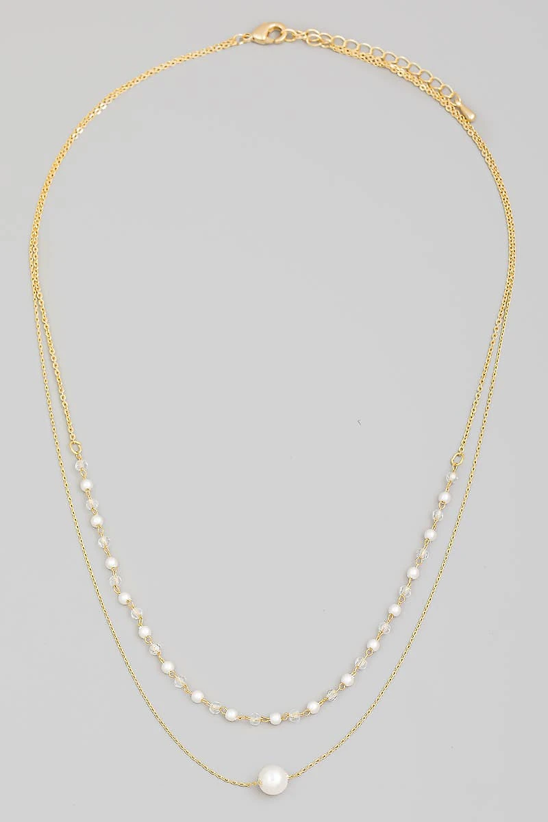Dainty Layered Chain Pearl Bead Charm Necklace
