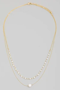 Dainty Layered Chain Pearl Bead Charm Necklace