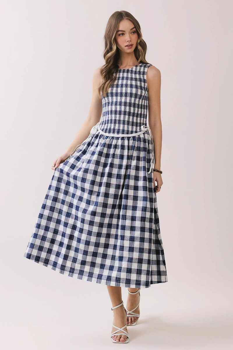 Gingham Sleeveless Midi Dress