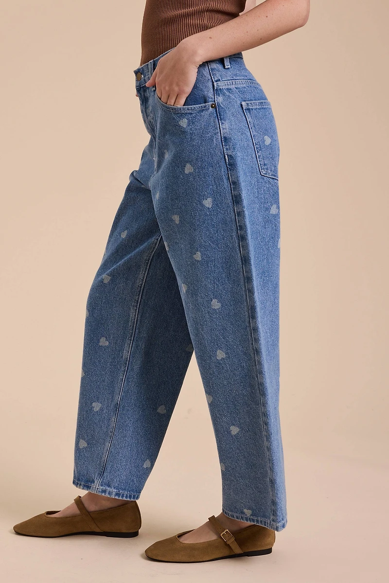 Heart Printed Denim Pants