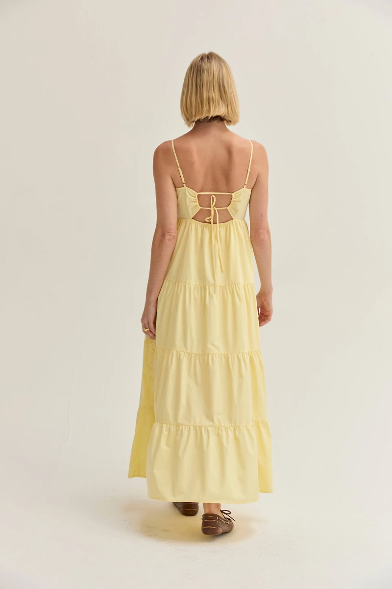 Yellow Iris Poplin Tiered Maxi Dress