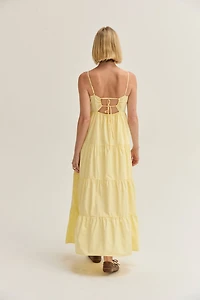 Yellow Iris Poplin Tiered Maxi Dress