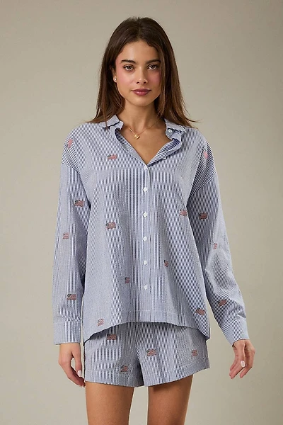 Navy & White Stripe Flag Button Down Top