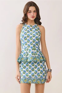 Blue Floral Print Halter Neck Top