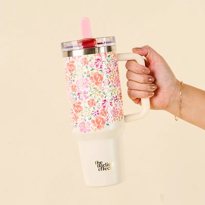 Pink Floral Flip Straw Tumbler