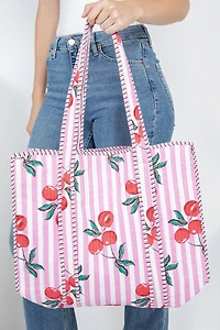 Pink Cherry Reversible Quilted Tote Bag