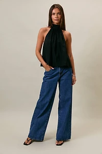 Black Bow Detail Halter Top