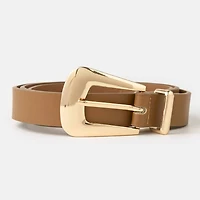 Brown & Gold Bulky Buckle Leather Belt