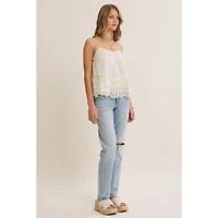 White Embroidered Floral Lace Top