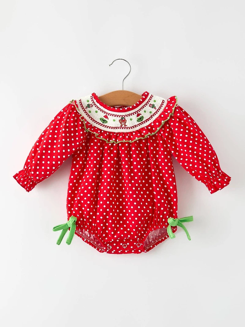 Christmas Cheer: Red Holiday Baby Girls Romper with Cute Embroidery