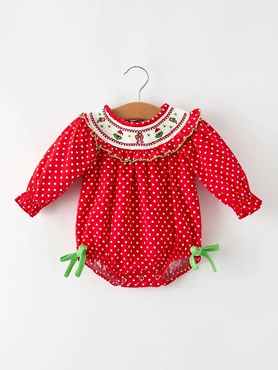 Christmas Cheer: Red Holiday Baby Girls Romper with Cute Embroidery