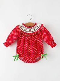 Christmas Cheer: Red Holiday Baby Girls Romper with Cute Embroidery