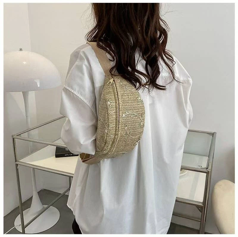 RAFFIA STRAW WAIST FANNY PACK CROSSBODY BELT BAG