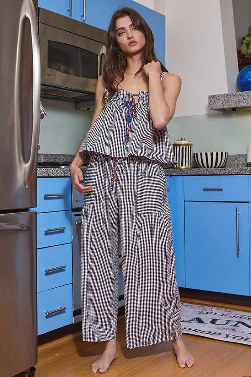 Black Seersucker Gingham Print Set