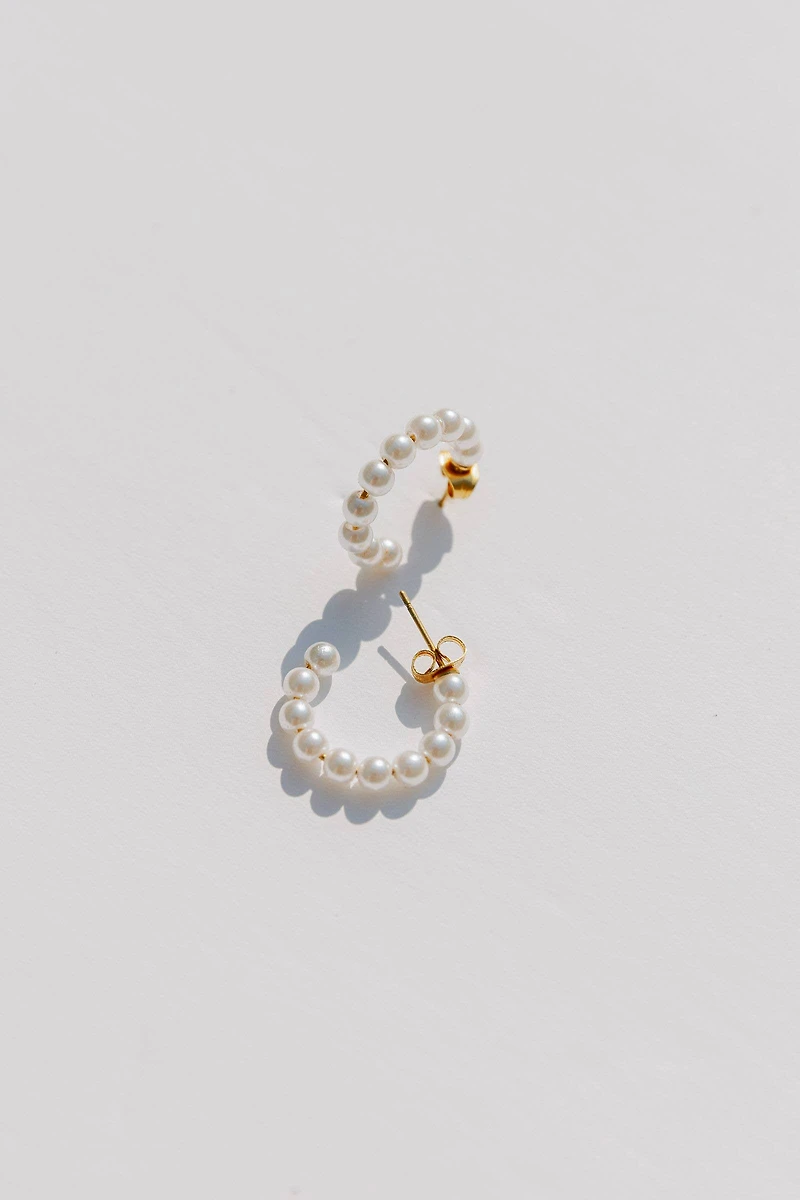 Pearl 18k Gold- Plated Hypoallergenic Small Hoop Earrings