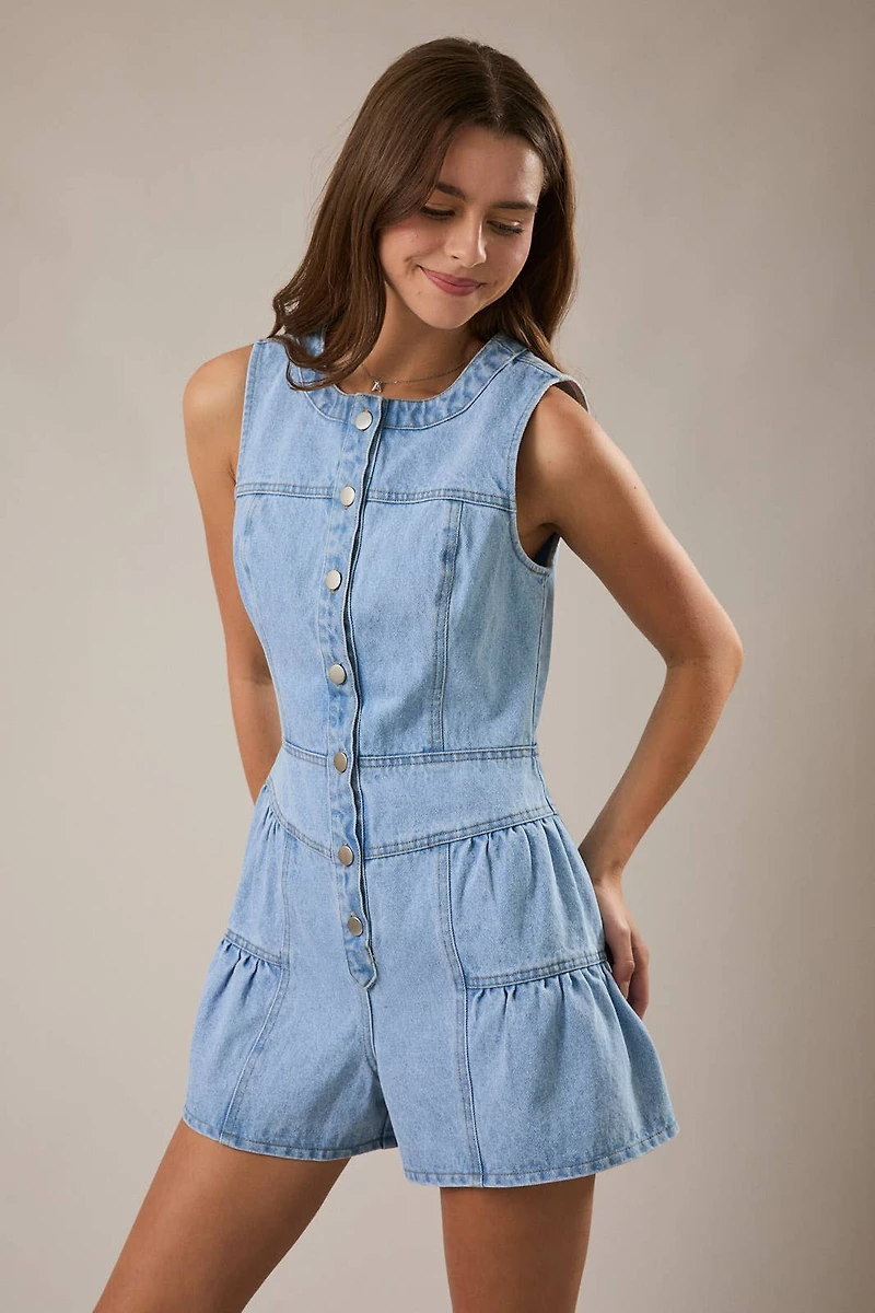 Blue Sleeveless Ruffle Romper