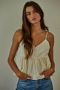 Cream Eyelet V-Neck Babydoll Top
