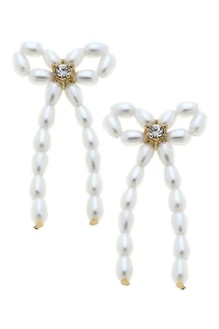 Kristin Pearl Beaded Bow Earrings in Ivory