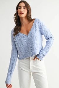 Blue Scallop Knit Cardigan