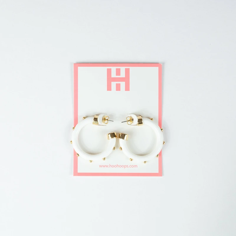White with Gold Small Hoop Earrings
