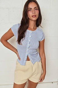 Striped Ribbed Button Front Top