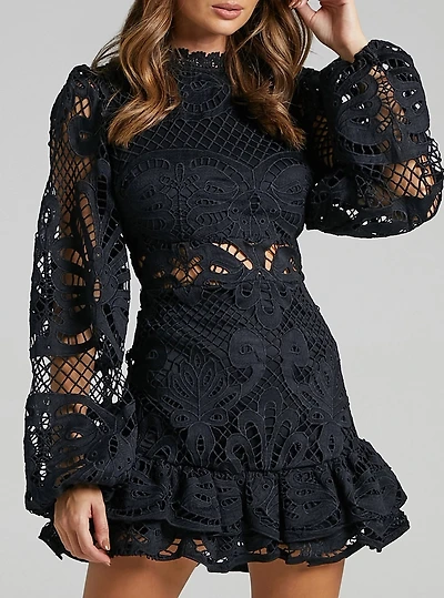 Black Ballon Lace Dress