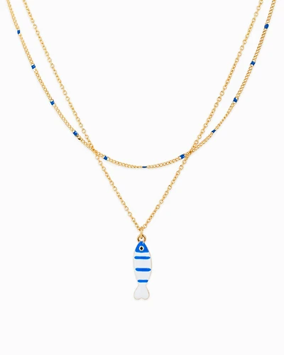Layered Sea Life Marine Blue Fish Charm Necklace