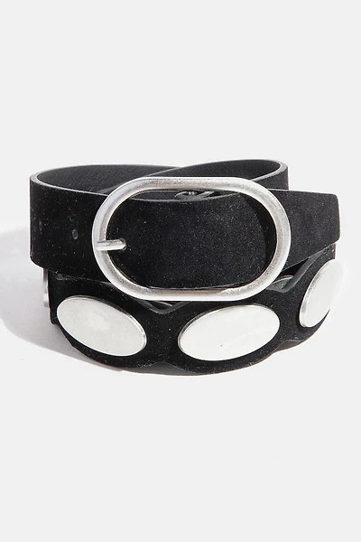 Black & Silver Oval Accent Suede Belt