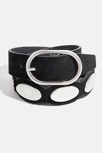 Black & Silver Oval Accent Suede Belt