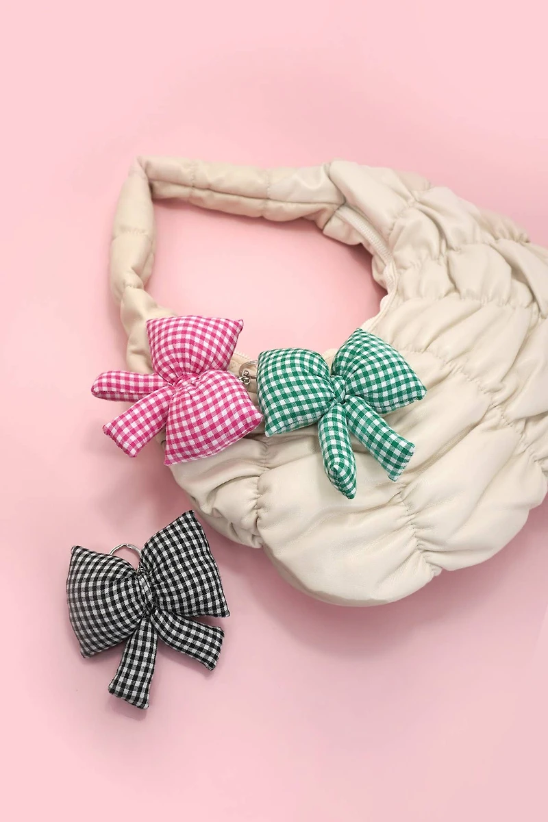 Pink Checker Bow Bag Charm