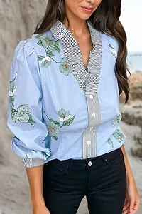 Blue Ruffled Floral Blouse