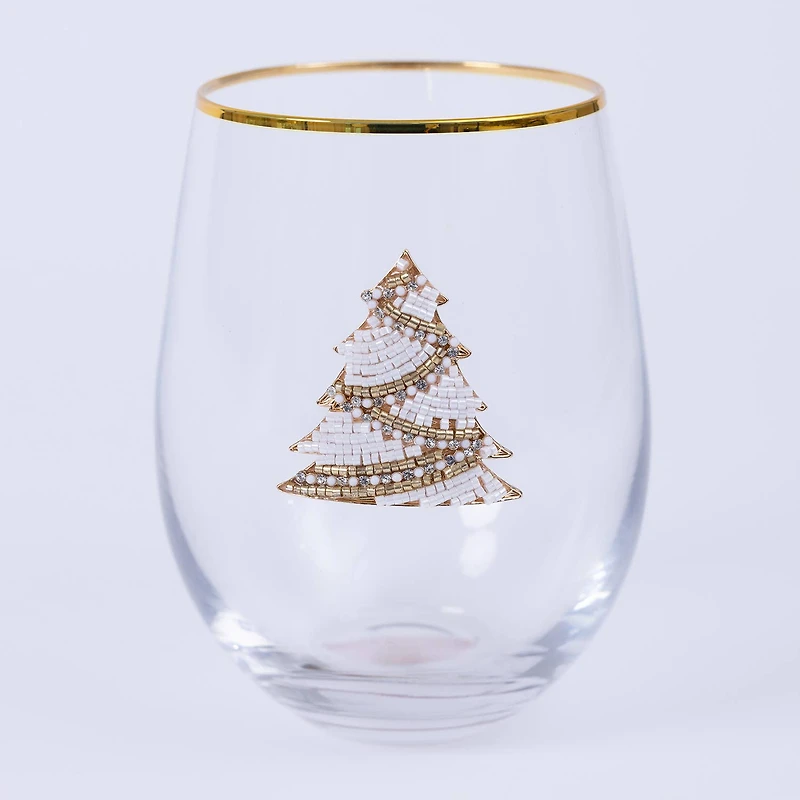 Embellished Tree Stemless Wine Glass