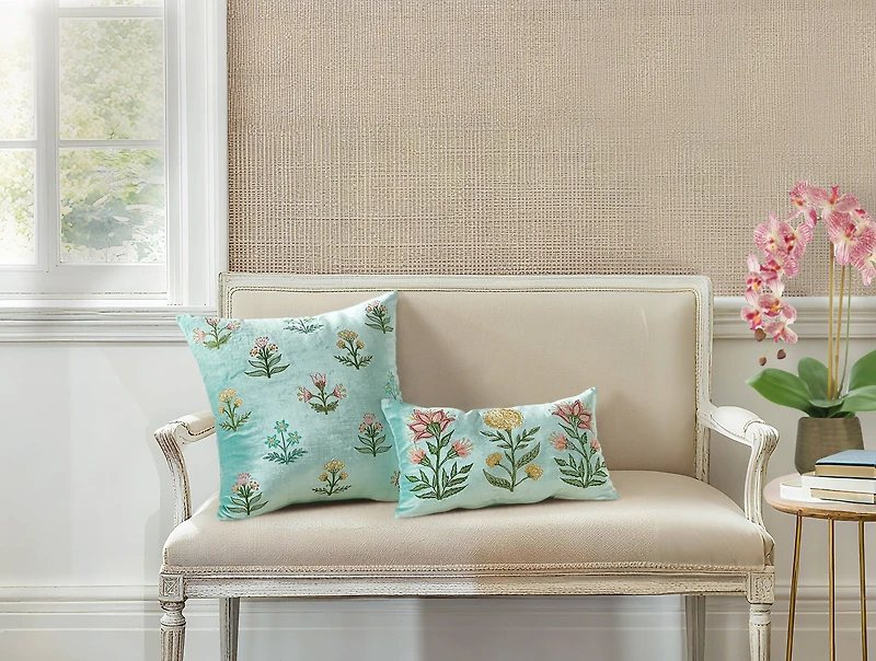 Blue Spring Mughal Square Embroidered Pillow