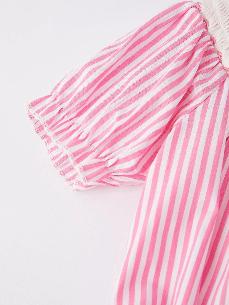 Girls Stripe Cake Smocking Romper