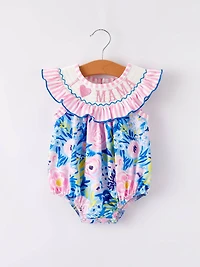 “I Love MAMA”Embroidery Smocking Baby Girls Romper
