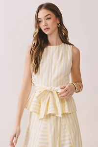 Yellow Striped Tie Waist Peplum Top