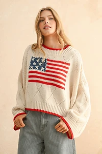 Cream American Flag Front Sweater Top