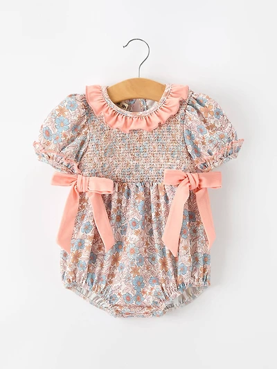 Orange Floral Baby Smocked Romper